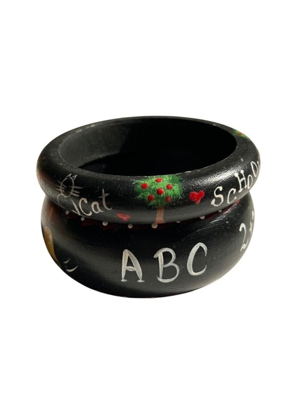 Back to School 3 Vintage Hand Painted Wood Bangle Bracelets